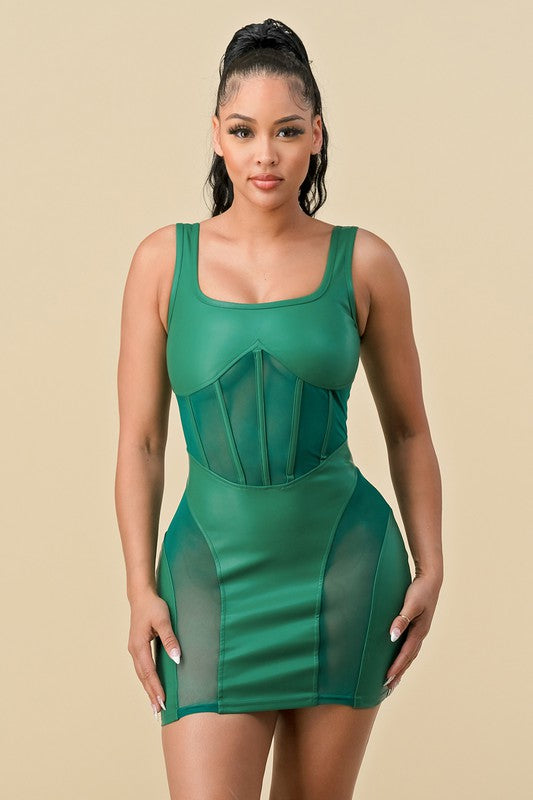 Green Faux Leather Mini Dress